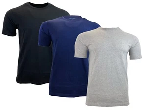 Paquete múltiple de camiseta de algodón liso con cuello redondo de manga corta para hombre (negro/azul marino/gris) - Imagen 1 de 6