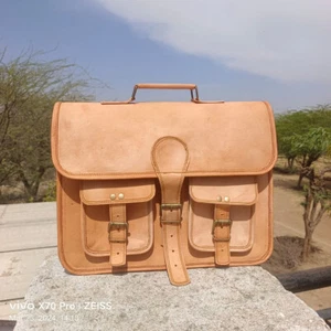 18" vintage Long Life leather messenger satchel bag genuine laptop briefcase - Picture 1 of 7