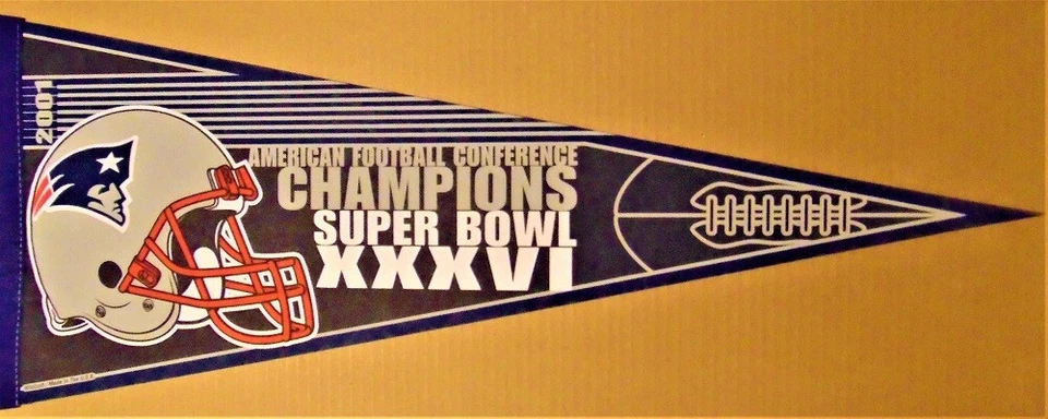 New England Patriots 2001 Super Bowl XXXVI AFC CHAMPIONS NFL BANDERÍN Foto 1 de 1