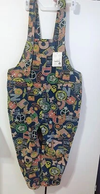 印花牛仔高腰吊带大码宽松 Y2k 风格连身裤女式 — 第 1/4 张图片