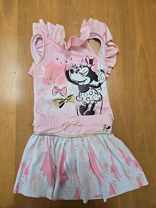 DISNEY Minnie Mouse Girls One Piece Swimsuit Swim Set - Pink/White - Size 4 - Picture 1 of 7