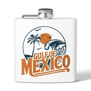 Gulf of Mexico Retro Travel Stainless Steel Flask - 6oz Travel Vacation Flasks - Picture 1 of 5