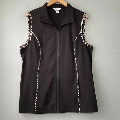 Christopher & Banks Vest Size Large Zip Up Black Leopard Print Chic Whimsigoth - Image 1 of 4