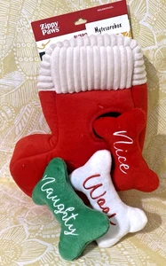 ZippyPaws HOLIDAY BURROW NAUGHTY OR NICE  STOCKING Dog Toy New -FREE SHIPPING- - Picture 1 of 15