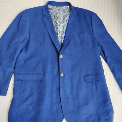 Blazer Alan River 2x Mezcla de Lino Dos Botones Cuello Muesca Preppy Ventilación Única Foto 1 de 4