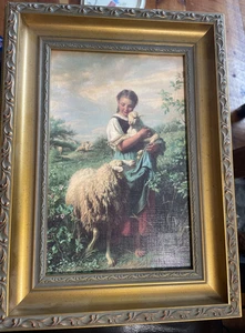 Vintage Art The Shepherdess (13 ½" x 10" x 1 ½" Framed) Vintage Gold Frame - Picture 1 of 15