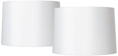 Set of 2 Drum Lamp Shades White Medium 15x16x11 Spider with Harp and Finial - Image 1 of 4