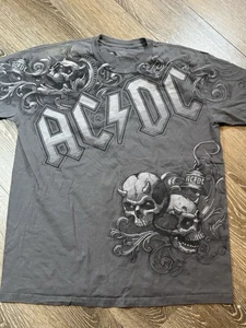 AC/DC Liquid Blue T Shirt All Front Graphic Skulls Bones Gray Size XL - Picture 1 of 8