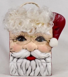 Santa Claus Gift Bag Christmas Ceramic Face Glasses Hair Raffia Handle - Picture 1 of 9