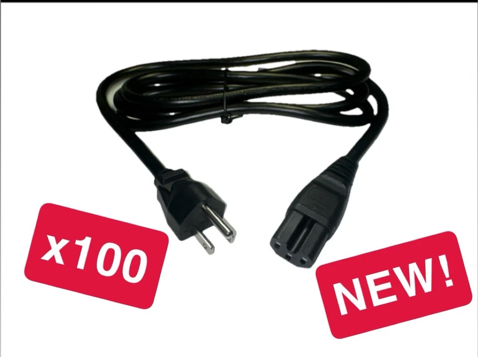 Lot 100 NEW Power Cord Cable Desktop Computer 6ft 3Prong Design US Heavy Duty - Image 1 of 4