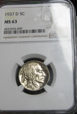1937-D Buffalo Nickel --- MS-63 NGC Graded Coin --- #433C - Image 1 of 4