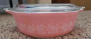 Piatto vintage Pyrex rosa uva spina con coperchio in vetro 471 - 1 PT usato in ottime condizioni - Foto 1 di 9