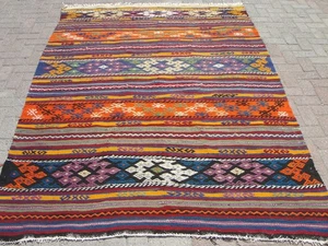 Alfombra Kilim turca de 6x9 pies - alfombras a rayas hechas a mano para sala de estar - Imagen 1 de 12
