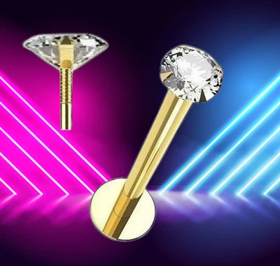 I Labret I Echter Diamant + Echt 585 GOLD I Screw in I I,2 x 8 mm I 46019-8 I - Bild 1 von 4