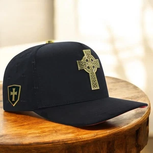 Ferreti Hats Premium Hats Golden Cross Black Hat Cap  - Picture 1 of 10