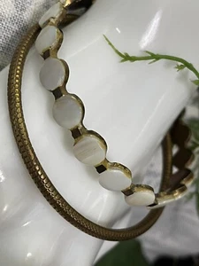 Mid-Century Modern 2 Brass Bangle Bracelet Lot Mother of Pearl  Vintage Boho Mod - Picture 1 of 14