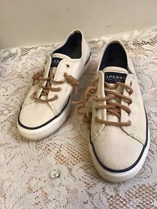 Sperry Damen Top-Sider 6,5 Seacoast Elfenbein Canvas Schuhe Leder Schnürsenkel STS90549 - Bild 1 von 7