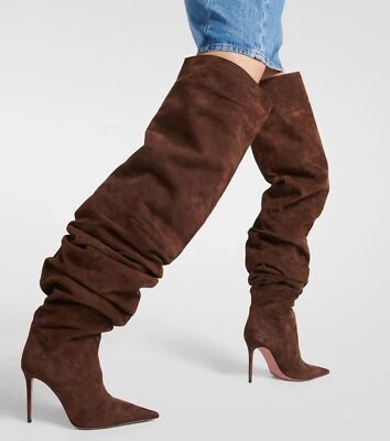 Pointy Toe Womens Slouch Over The Knee Boots High Stiletto Heel Pleated Occident - Image 1 of 4