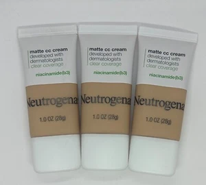 LOT OF 3 Neutrogena Clear Coverage Flawless Matte CC Cream, Porcelain, 1 oz - Picture 1 of 2