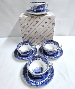 4 nuevos juegos de tazas y platillos de té de porcelana italiana azul Spode tazas platillos - Imagen 1 de 7