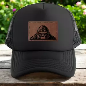 Bigfoot trucker hat mens O/S black snapback engraved sasquatch - Picture 1 of 4