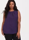 Nwt Torrid Plus Size Shirt Sleeveless Sz 0X 12 Purple Solid Blouse Ruffle Pleat