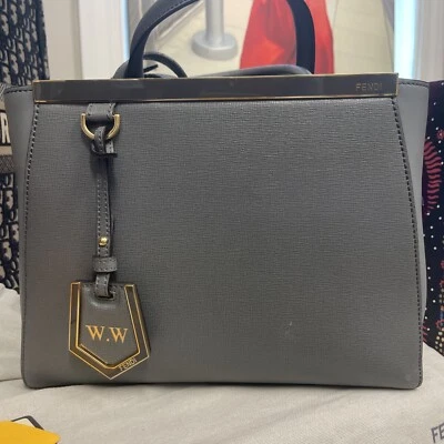 FENDI Petite 2Jours Vitello Elite Leather Tote Shoulder Bag Grey - Image 1 of 4
