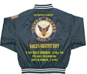 USS REEDBIRD AMc-30 PEARL HARBOR 12/7/1941 EMBROIDERED SATIN JACKET(BACK ONLY) - Picture 1 of 7