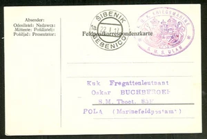 1917, tarjeta naval húngara, barco ""ULAN"" púrpura ovalado cancelación, en muy buen estado" - Imagen 1 de 1