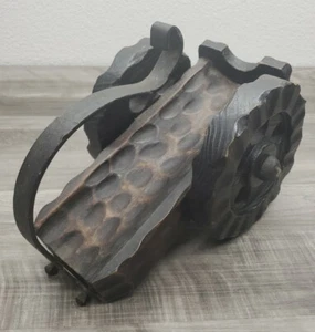 Vintage Hand Carved Wood and Iron Bottle Holder from Spain - Picture 1 of 9