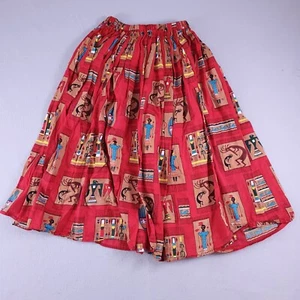 Vintage Kokopelli Print Midi Flare Skirt One-Size Elastic Waist Red Festival Art - Bild 1 von 9