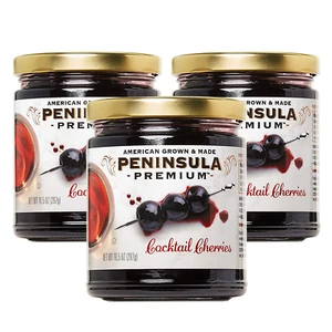 Peninsula Premium Cocktail Cherries Award Winning Deep Burgundy-Red10.5 Oz 3-Pck - Picture 1 of 12