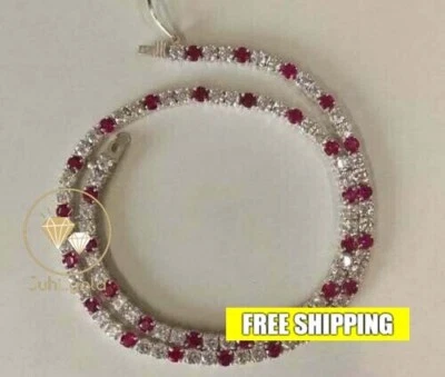 Collar Tenis Deli1cate Chapado en Oro Blanco 14K 12.0CT Redondo Rubí Simulado 16"" Foto 1 de 4