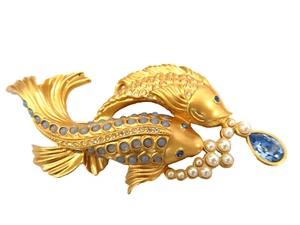 Große Elizabeth Taylor Avon Schmuck & Perlen Koi Fisch Brosche Anstecknadel - Bild 1 von 6
