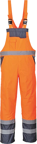 Portwest S488ONRM Hi-Vis Contrast Bib and Brace Trousers, Medium - Orange/Navy