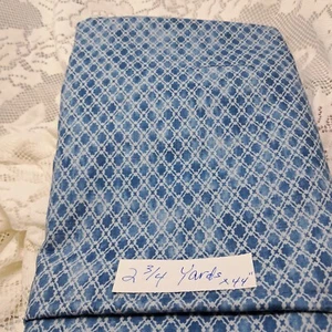 Blue Geometric Cotton Fabric 2 3/4 Yards x 44" Quilting Sewing Material - Picture 1 of 3