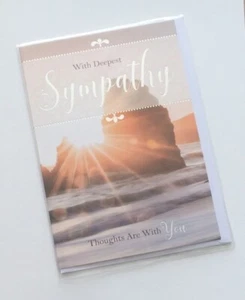 With Deepest Sympathy Beautiful Sympathy Card Lovely Wording Sunset Beach C35 - Picture 1 of 5
