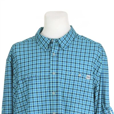 Camisa de pesca Field & Stream verde azul a cuadros ventilada lengüeta enrollable para hombre 2XL Foto 1 de 4