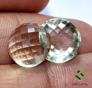 Natural Green Amethyst Round Checker Cabochon Pair 12 mm 13.01 CTS Lustrous Gems - Picture 1 of 5