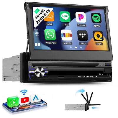 Android 15 Autoradio mit 7" Flip-out Bildschirm BT Carplay GPS Navi 1Din 4+64GB - Bild 1 von 4