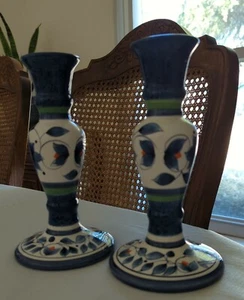 2 Pfaltzgraff Orleans Blue Floral Candlesticks Candle Holders - Picture 1 of 3