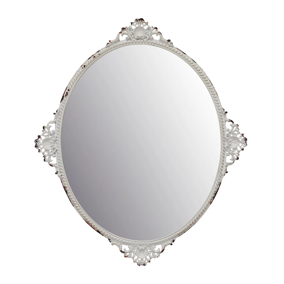 Stonebriar Decorative Oval Antique White Metal Wall Mirror Vintage Home
