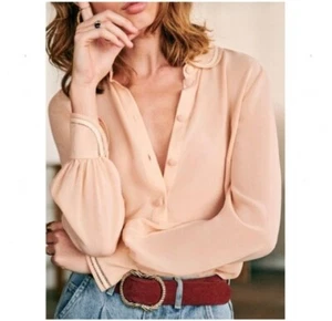 Sezane Meryl Knopfhemd Bluse 100 % Seide Rose Hemd Größe 34/US 2 - Bild 1 von 11