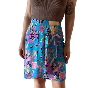Falda japonesa vintage años 90 para mujer 100 % seda azul neón plisada cintura alta talla S - Imagen 1 de 6