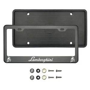 Lambo Laser Etched Matte Black 304 Stainless Steel License Frame Silicone Guard - Picture 1 of 1