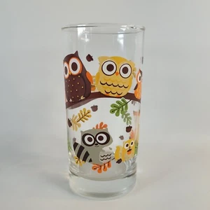 Vintage 70er Libbey Crisa Hoot Eule Fuchs Waschbär Eichhörnchen Retro Longdrinkglas - Bild 1 von 9