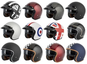 VCAN V537 OFFENES GESICHT RETRO MOD ROLLER MOTORRADHELM SCHWARZ UNION JACK TARGET - Bild 1 von 28
