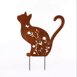Stunning metal meowing cat stake - memorial garden decor rustic art - Picture 1 of 1