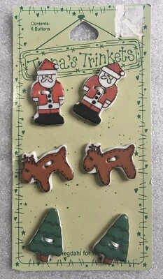 Trena's Trinkets 6 Ceramic Christmas Buttons Santa, Reindeer, Tree THB-36 NEW - Image 1 of 3