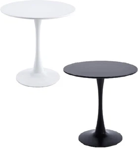 36” Round Tulip Dining Table Lacquered Wood Top with Glossy Pedestal White Black - Picture 1 of 13